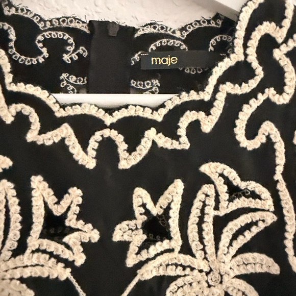 MAJE Lalmeraie Black Cotton Top Palm Tree Embroidery - Picture 2 of 6